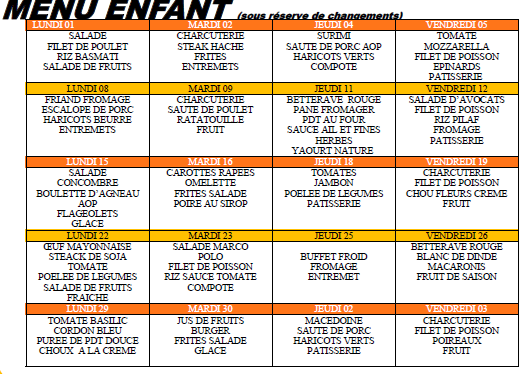 menu enfant