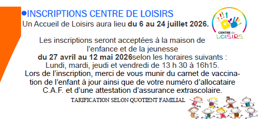 Inscriptions au centre de loisirs de Juillet