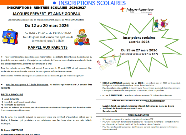 Inscriptions aux écoles